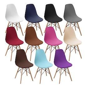 Solid Color Stretch Shell Chair Cover, Elastic Scalloped Back Chair Slipcover for Dining Room