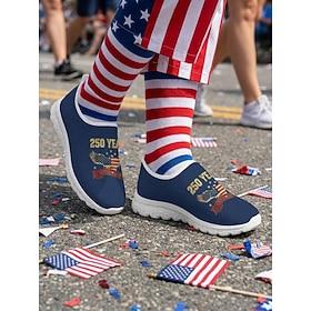 Women's USA Anniversary Blue Slip-On Shoes - Casual Sneakers with American Eagle Flag Print, Breathable Mesh Upper and Lightweight EVA Sole, Perfect for Fourth