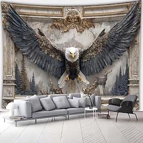 3D Eagle Wall Tapestry, Flying Bald Eagle Wings Forest Landscape Wall Hanging for Living Room Bedroom Wildlife Decor