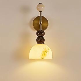 Alabaster Dome  Italian Brown Marble Wall Sconce, Modern Spanish Natural Marble Bathroom Vanity Light, Unique Indoor Brass Wall Lighting, Gold Fixtures for Bed