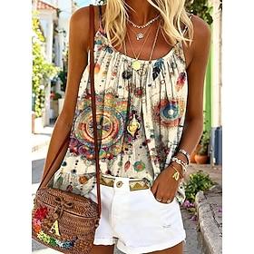 Women's Camisole Tank Top Print Graphic Geometric Bohemia Vintage Fashion Sleeveless Straps Regular Tops Casual Daily Beige Summer Spring