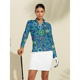 Women's Golf Polo Shirt Blue Long Sleeve Top Ladies Golf Attire Clothes Outfits Wear Apparel