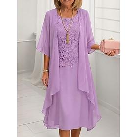 Dame Midikjole Chiffonkjoler Blonde kjole Elegant Mode Strand Ferierejse Ferie Regulær Blomstret Halvlange ærmer V-hals Lys Lilla Lysegrå Lyseblå Sommer Forår