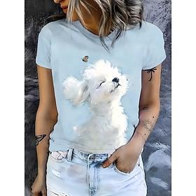 Women's T Shirt Print Graphic Animal Vintage Stylish Classic Short Sleeve Crew Neck Round Neck Long Tops Casual Daily Blue Green Summer Spring