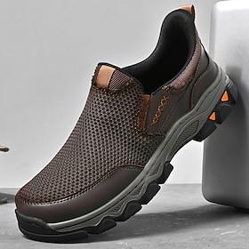Brune slip-on udendørs vandresko til mænd, åndbare, lette og komfortable, afslappede sko, robust sportsstil til rejser, hverdagsbrug, udendørs fritid og weeken