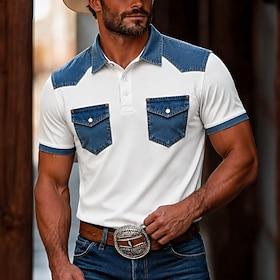 Men's Polo Shirts Casual Work Lapel Short Sleeve Basic Modern Color Block Buttons Knitted Spring  Summer White Purple Gray Polo Shirts