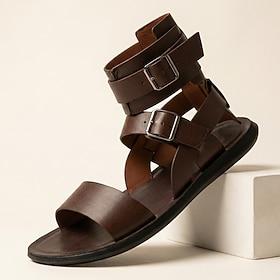 Men's Brown Gladiator Sandals Adjustable Buckle Open-Toe Comfort Summer Footwear for Vacation Travel, Resort Wear, Beachside Leisure and Outdoor Casual Style