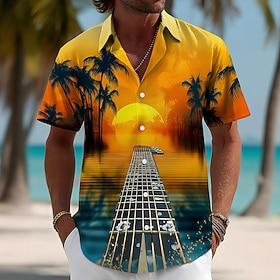 Men's Guitar Musical Instrument Coconut Palm Shirt Summer Shirt Tropical Shirts Short Sleeve Hawaiian Vintage Retro Music Festival Beach Vacation Wear Summer S