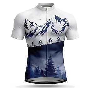 Men's Cycling Jersey Geometric Short Sleeve Bike Jersey Top with 3 Rear Pockets UV Resistant Quick Dry With Pockets Front Zipper Sports Gray Clothing Apparel
