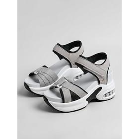 Women's Grey Wedge Sport Sandals, Adjustable Ankle Strap Open Toe Platform Sandals with Air Cushion Sole, Casual Summer Footwear for Walking, Outdoor Daily We