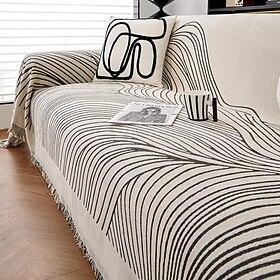 Sofa Cover Blanket Chenille Couch Cover Anti Cat Scratch Sofa Slipcover Striped Furniture Protector Washable Sofa Throw for Couch Bed Living Room Decor