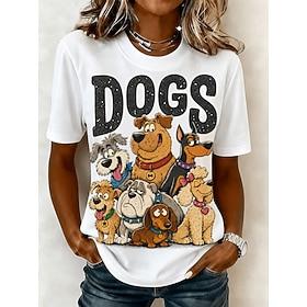 Women's T Shirt Print Graphic Animal Dog Vintage Stylish Classic Short Sleeve Crew Neck Regular Tops Casual Daily Weekend Blue Black White Red Summer Spring Fa