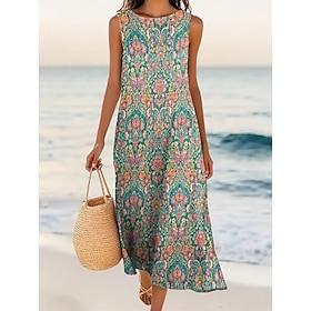 Women's Midi Dress Casual Dress A Line Dress Elegant Regular Fit Graphic Geometric Sleeveless Crew Neck Purple Green Summer Spring
