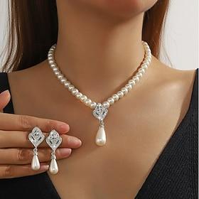 Earrings Set Two-piece Suit Pearl Pearl Earrings Necklace Women's Fashion Jewelry Set For Wedding