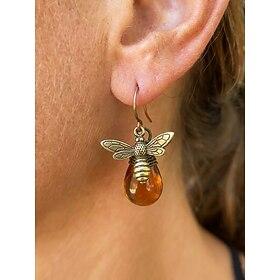 Women's Boho Bumble Bee Drop Earrings - Vintage Gold Alloy Yellow Glass Crystal Honeybee Dangle Earrings for Summer Beach Vacation, Daily Casual Wear Unique