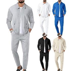 Men's Tracksuit Jogging Suit Workout Suits Drawstring with Pocket Solid Colored Athletic Clothing Set Fall Black White Outdoor Travel Sports Windproof Warm Lon