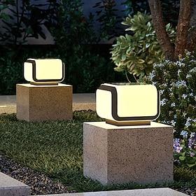 Udendørs solcellelysmast, IP65 rustfri stål lampehus og PE lampeskærm, 3000k varm hvid LED, søjle eller flad udendørs overflademontering til have, terrasse, ga