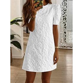 Women's Mini Dress Lace Dress Sundress White Dress A Line Dress Vacation Casual Beach Daily Beach Birthday Regular Fit Plain Short Sleeve Crew Neck Blue White