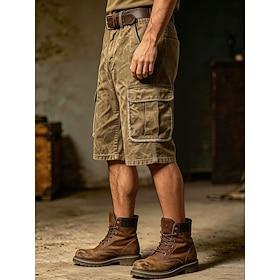 Herre Lastbukser Shorts med lommer Shorts Casual shorts Lomme Elastisk Talje Vanlig Helfarve Knælængde Afslappet udendørs Streetwear Mode Gade Kakifarvet Uelas