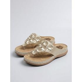 Women's Golden Floral Comfort Sandals β 3D Flower Toe Post Sandals with Massage Footbed, Cushioned Support Summer Slides for Travel, Walking Daily Wear