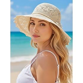 Women's Bohemian Crochet Sun Hat with 3D Floral Decoration - Foldable, Lightweight and Breathable, Perfect for Summer, Beach and Outdoor Activities