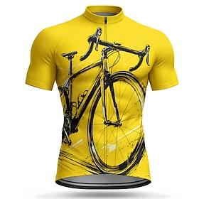 Herre Cykeltrøje Geometrisk Kortærmet Cykel Trøje Toppe med 3 baglommer UV-resistent Hurtigtørrende Med lommer Forside Lynlås Sport Gul Tøj
