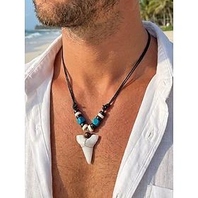 Men's Boho Wolf Tooth Necklace - Vintage Faux Bone Pendant with Adjustable Wax Cord, Ethnic Tribal Style Acrylic Jewelry for Summer Beach Vacation, Travel  Dai