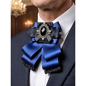 Men's Luxury Bow Tie with Central Gem, Premium Satin Ribbon, Adjustable Neckband, Ideal for Wedding, Business and Evening Events
