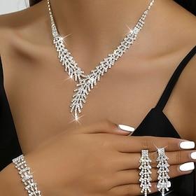 Øreringe sæt 3 Rhinsten Chrome Øreringe Halskæder Dame Mode Smykkesæt Til Bryllup