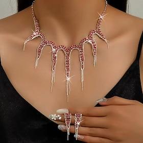 Jewelry Set Two-piece Suit Rhinestone Chrome Earrings Necklace Women's Fashion Jewelry Set For Wedding
