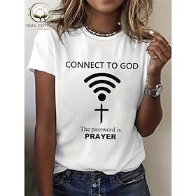 Dame T-shirt Bomuldsskjorte Trykt mønster Grafisk Bogstaver Stilfuld Klassisk Afslappet Kortærmet Rund hals Almindelige toppe Afslappet Daglig Hvid Sommer