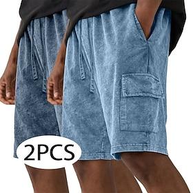 Men's Shorts Summer Shorts Casual Shorts Acid Wash Shorts Pocket Elastic Waist Plain Washed Comfort Breathable Above Knee Casual Outdoor Beach Vacation Fashion