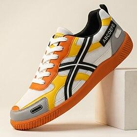 Herre hvide orange og gule casual sneakers snørebånd lette komfortsko trendy low-top fodtøj til hverdagsbrug, rejser, weekendture og street style