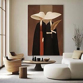 Elegant Abstract Woman in Wide Brim Hat Canvas Modern Fashion Portrait Wall Art Monochrome Abstract Canvas Chic Home Decoration