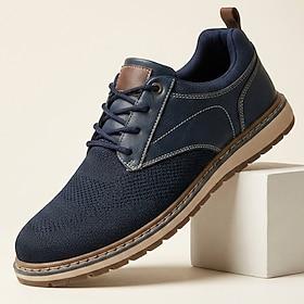 Men's Navy Knit Lace-Up Casual Shoes Breathable Lightweight Comfort Walking Sneakers Business Casual Footwear for Office, Travel, Daily Wear and Weekend Leisur
