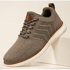 Herre taupefarvede snøresneakers i strik, lette, åndbare og behagelige vandresko, afslappet, lav top til daglig brug, rejser, pendling og afslappet smart casua