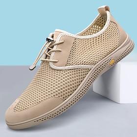 Men's Beige Breathable Mesh Casual Sneakers Lace-Up Lightweight Walking Shoes, Sporty Comfort Style for Men, Travel, Daily Wear, Outdoor Walking and Weekend Le