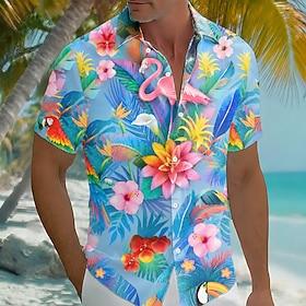 Men's Flamingo Coconut Palm Tropical Plants Summer Hawaiian Shirt Tropical Shirts Aloha Shirt Short Sleeve Hawaiian Daily Beach Vacation Wear Summer Spring Tur