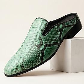 Men's Green Snakeskin Print Slip-On Dress Shoes Pointed-Toe Statement Footwear Fashion Formal Shoes for Stylish Men, Parties, Banquets, Prom and Evening Events