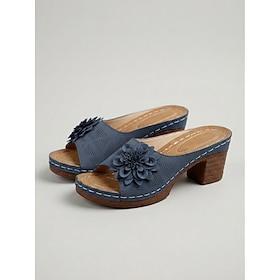 Blå damesandaler med blomsterprint og blokhæl – komfortable slip-on-mulesandaler med polstret sål til rejser og shopping daglig brug
