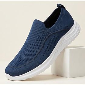 Herre marineblå slip-on sneakers i strik, lette, åndbare, komfortable vandresko, afslappet, lavt fodtøj til hverdagsbrug, rejser, pendling, weekendture og afsl