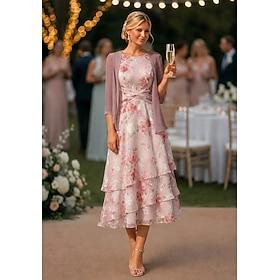 Two Piece A-Line Ankle Length Wedding Guest Dress Loose Mother of the Bride Dress 3/4 Length Sleeve Scoop Neck Elegant Simple Casual Formal Wedding Guest Holid