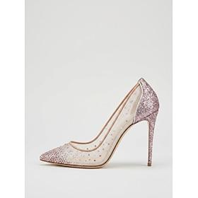 kvinders lyserøde glimmer højhælede pumps - elegante mesh krystal hæle til cocktailparties og aftenarrangementer