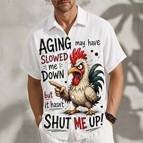 Men's Rooster Funny Slang Cartoon Animals Shirt Summer Shirt Button Up Shirt Short Sleeve Ironic Daily Outdoor Vacation Summer Spring Turndown 3D Print Collare