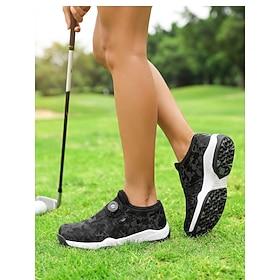 Sorte dame golfsko med camouflageprint - hurtigjusterbart snøresystem, åndbare, afslappede sneakers til golftræning udendørsaktiviteter