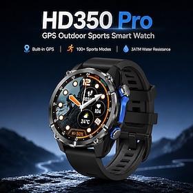 hd350 pro smartur til mænd med indbygget GPS, 3 atm vandtæt robust udendørs sports-smartwatch, 100 sportstilstande, fitnesstracker med pulsmåler og søvn, kompa