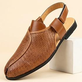 Herrebrune slingback-sandaler med vævet tekstur, afslappet sommersko med let komfort og udendørs fodtøj til rejser, resorttøj, daglig fritid og weekendafslapni