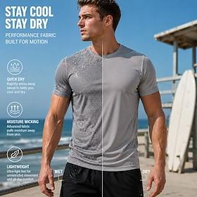 Men's T Shirt Tee Top Short Sleeve Crew Neck Summer Spring Plain Sporty Casual Athletic Quick Dry Slim Plain Casual Daily Sports Black White Gray Top Tee for M