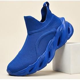 Men's Blue Slip-On Running Sneakers Lightweight Breathable Cushioned Athletic Walking Shoes Futuristic Sport Footwear for Jogging, Gym Training, Travel and Dai