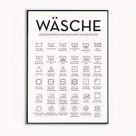 Vasketøjsguideplakat, lærredstryk med symboler for tekstilpleje, vintage vægdekoration, klassisk dekoration, vægkunstværk, velegnet til gaver, bolig- og kolleg